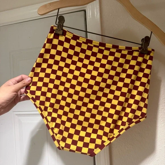 ARQ yellow chestnut checker organic cotton high rise brief underwear - Picture 2 of 4